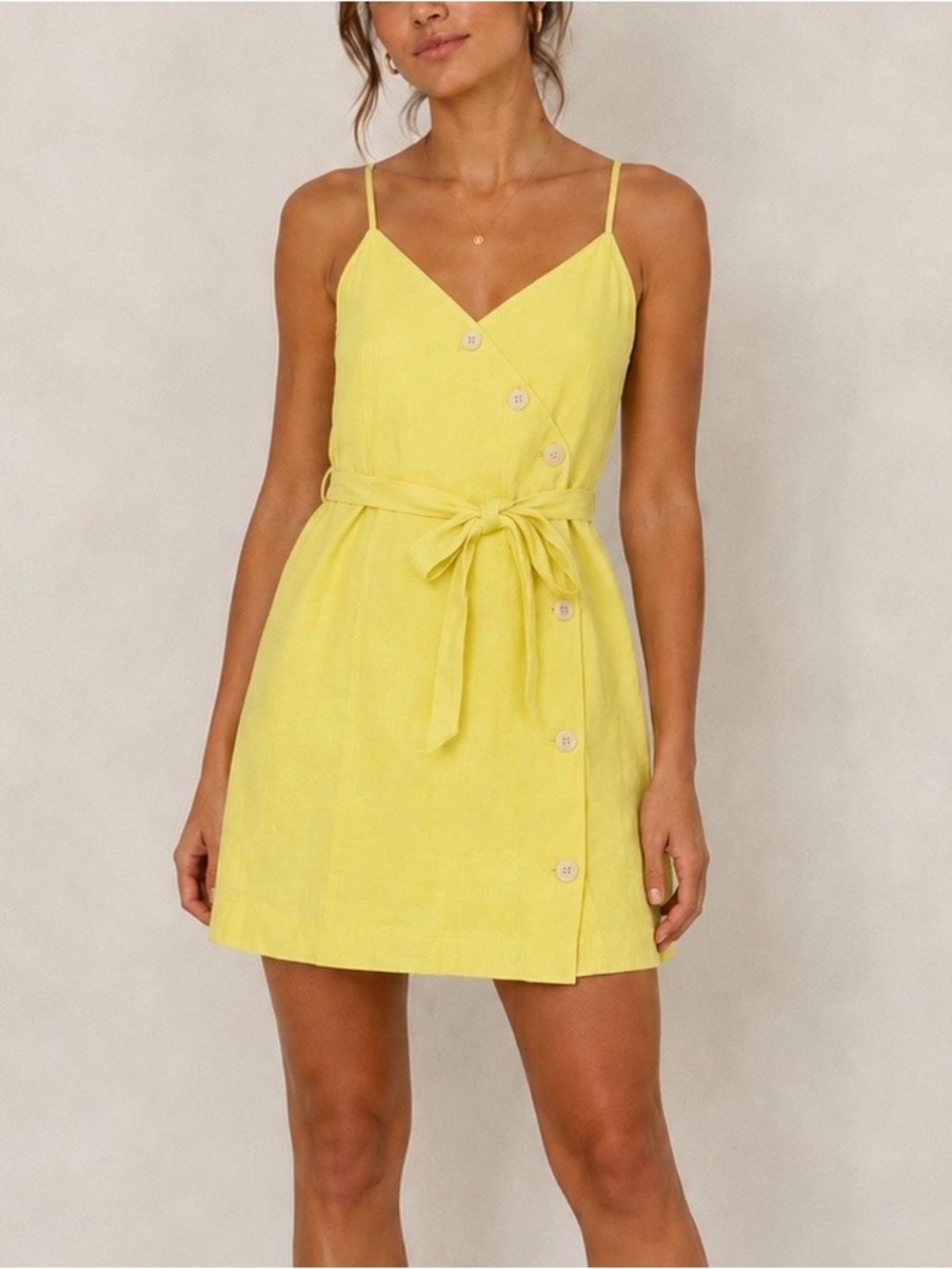 Banana Republic Linen Button Front Bright Yellow/Green Mini Dress Size 4P